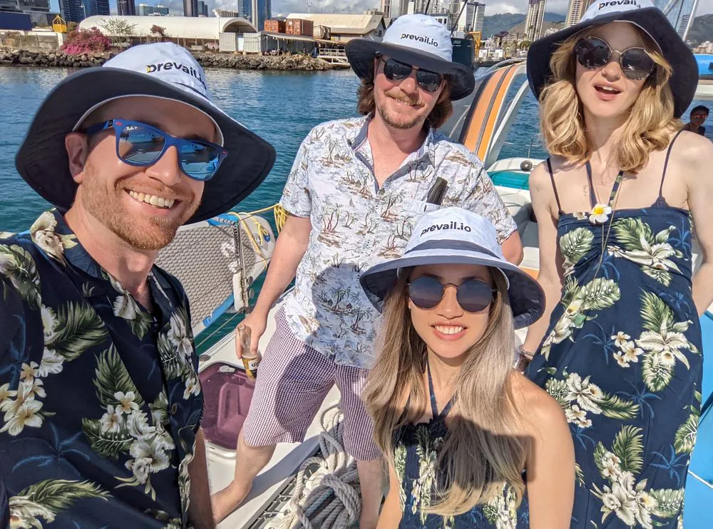 Prevail team members on a boat trip