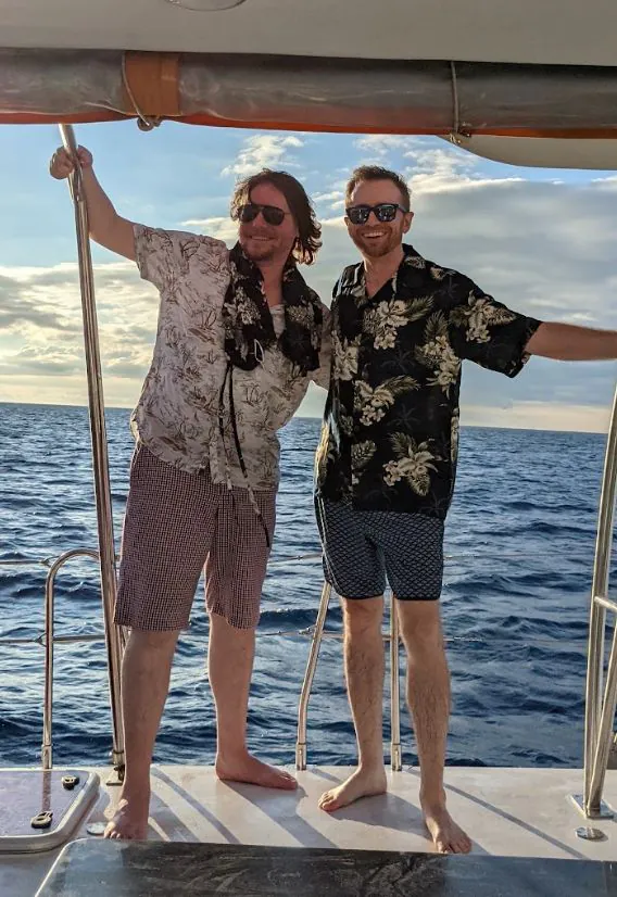 Two Prevail teammates on a catamaran