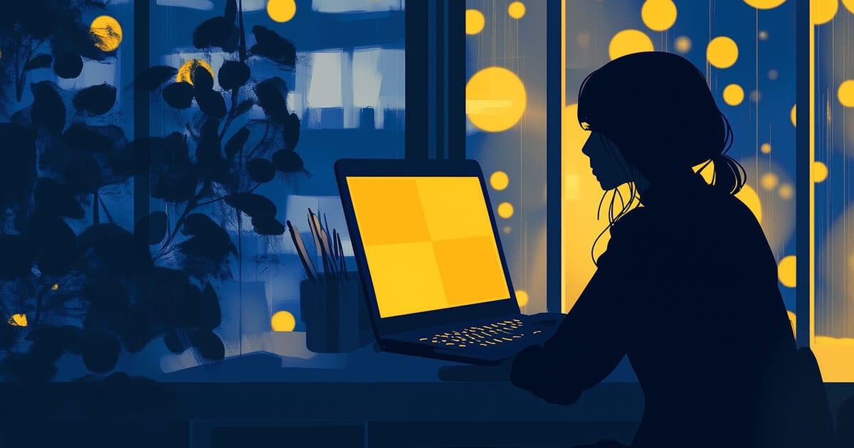 A person, sitting at a desk, attending a virtual deposition on their computer.